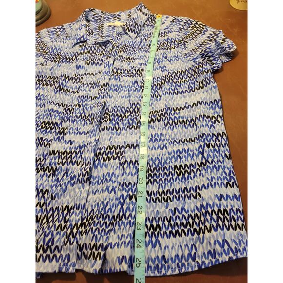 Dana Buchman Patterned Pleated Button Blouse Top Blue Women's Size Large - Picture 5 of 11